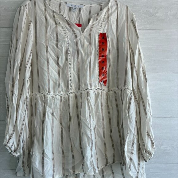 Fever Tops - Fever Women's 3/4 Sleeve Blouse Shirt Top Size M Ivory Trick/Striped